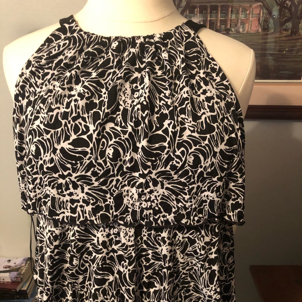 Black and Cream ruffled blouse